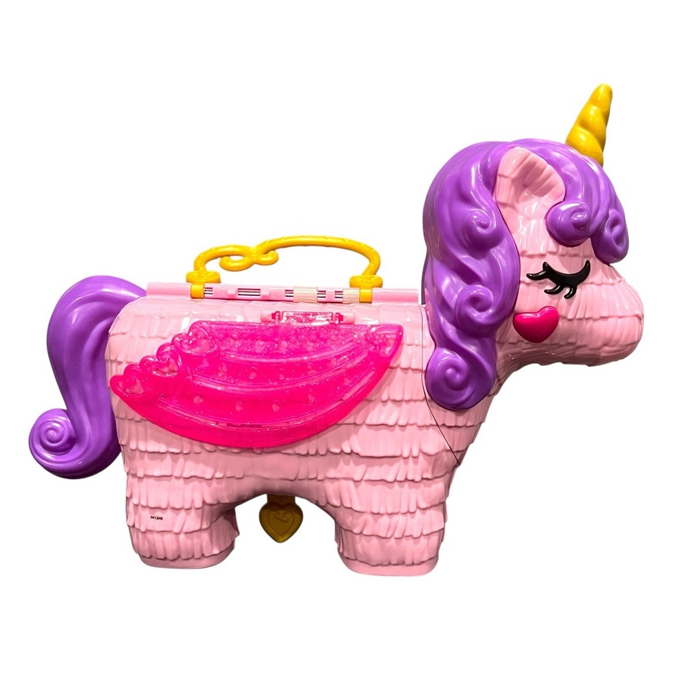 Polly Pocket Unicorn‎ Party Compact Playset Carry Case Pink Piñata w Accessories